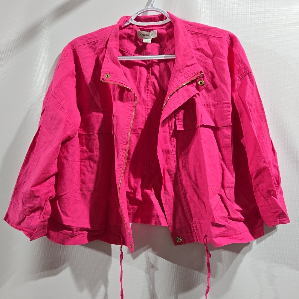 CALLIGRAPHIE Women's Utility Pink Jacket Linnen Cotton Sz S NWOT